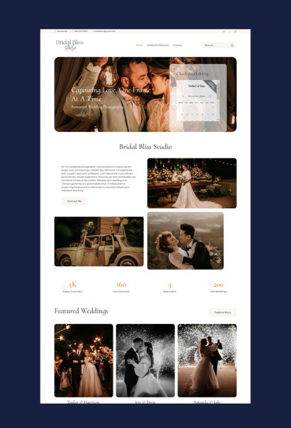 Responsive Web Design and development for BridalBliss - website for a wedding photographer 